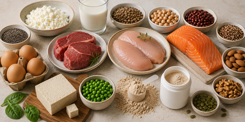 sources of protein both animal and vegetarian, vital for healthy skin.