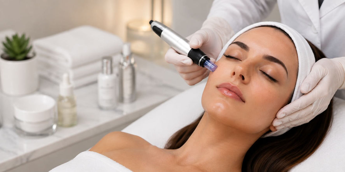 a woman having a microneedling treatment at glowluxe in Victoria bc