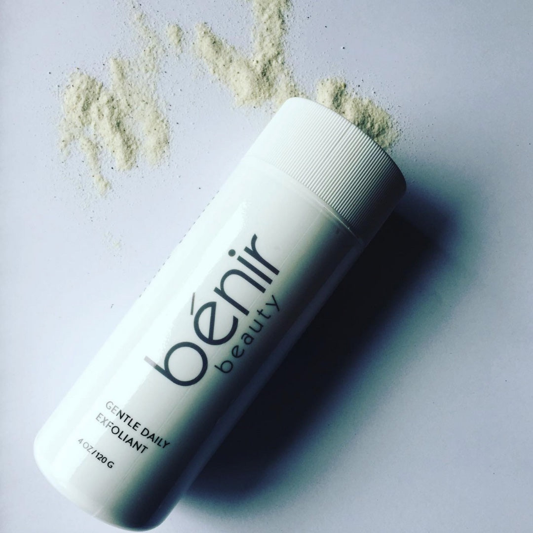 gentle rice based exfoliating powder. no walnut shell or apricot kernel.