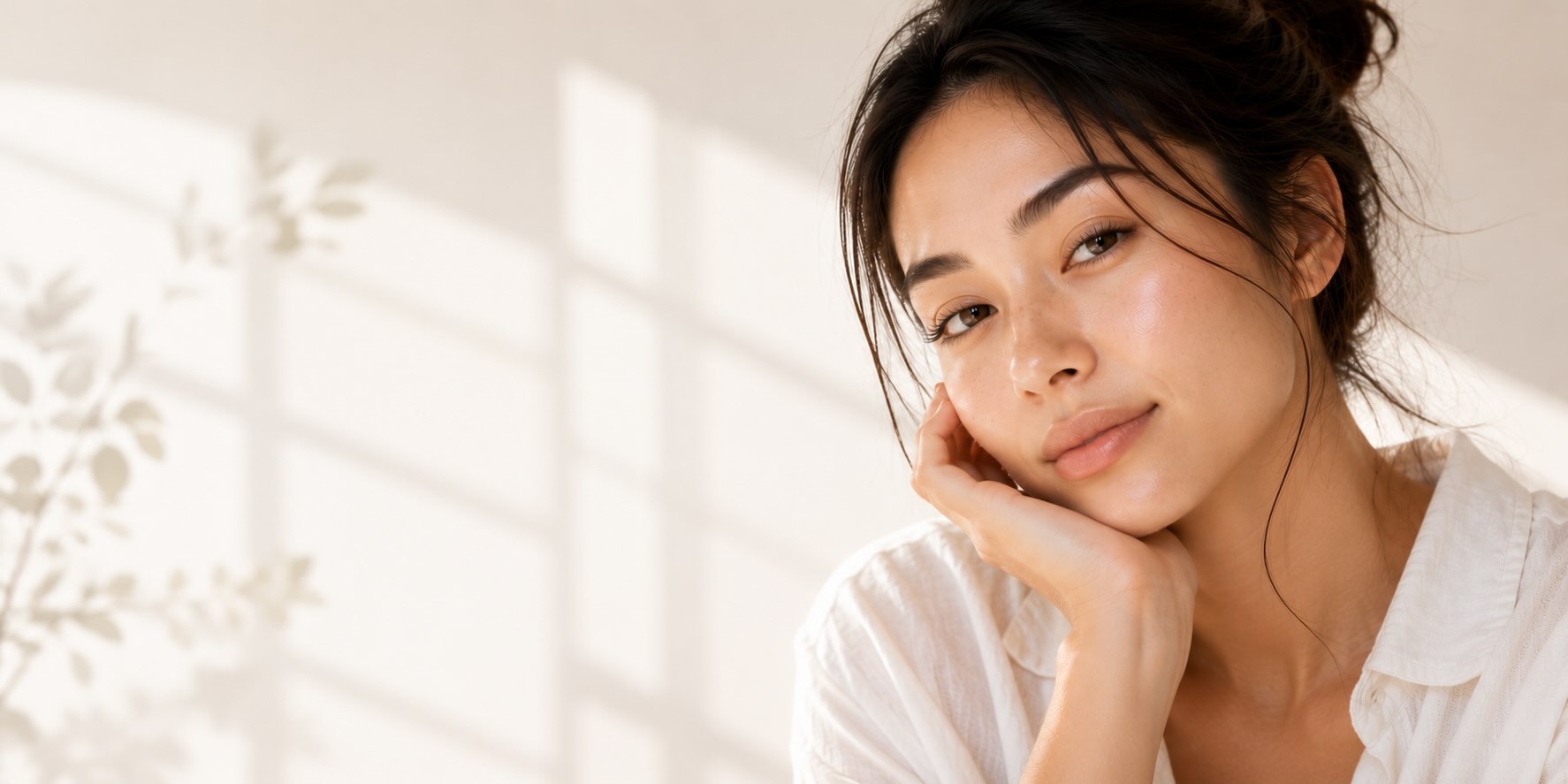 A woman content with her clear skin after having acne treatments at Glow Luxe