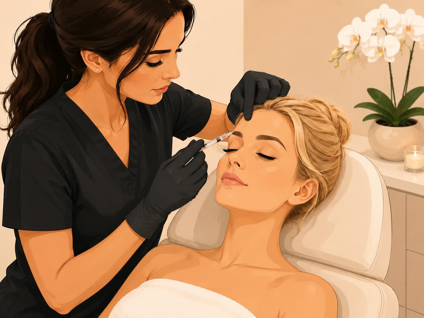 a doctor administering botox to a clients forehead