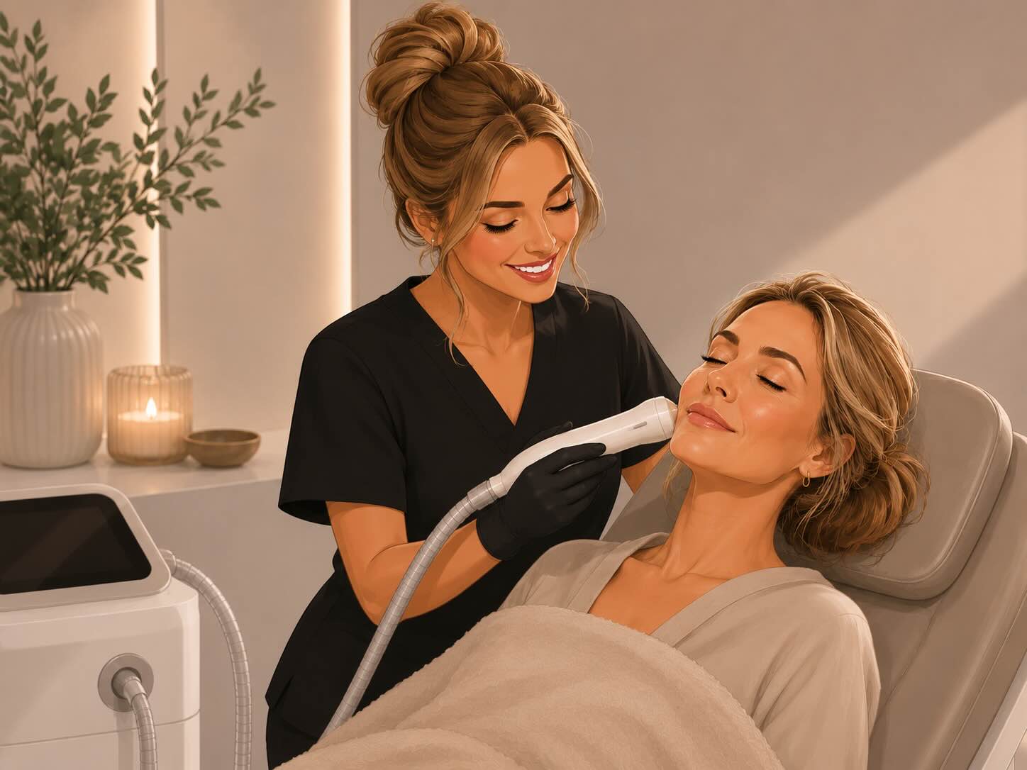 a woman receiving a glowlift skin tightening treatment at Glow Luxe Skin Care