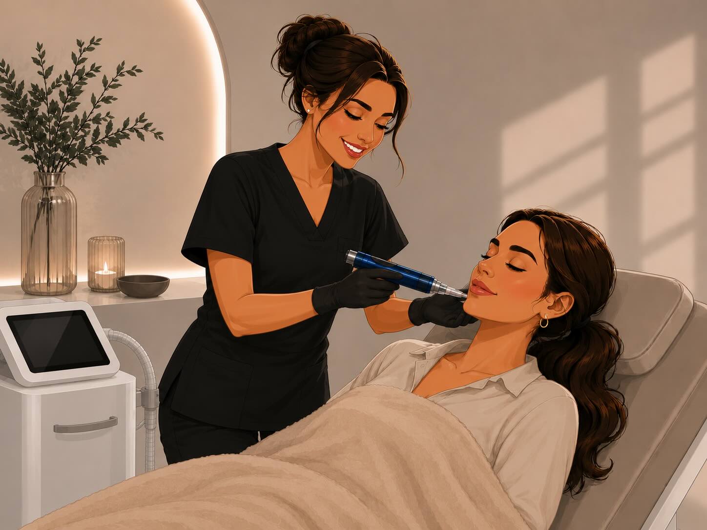 a woman receiving a microneedling treatment